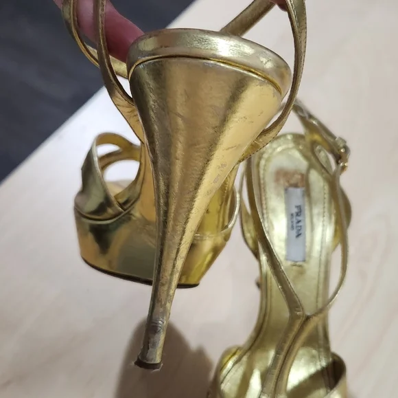 Prada Gold Heels Size 38 - Picture 3 of 11